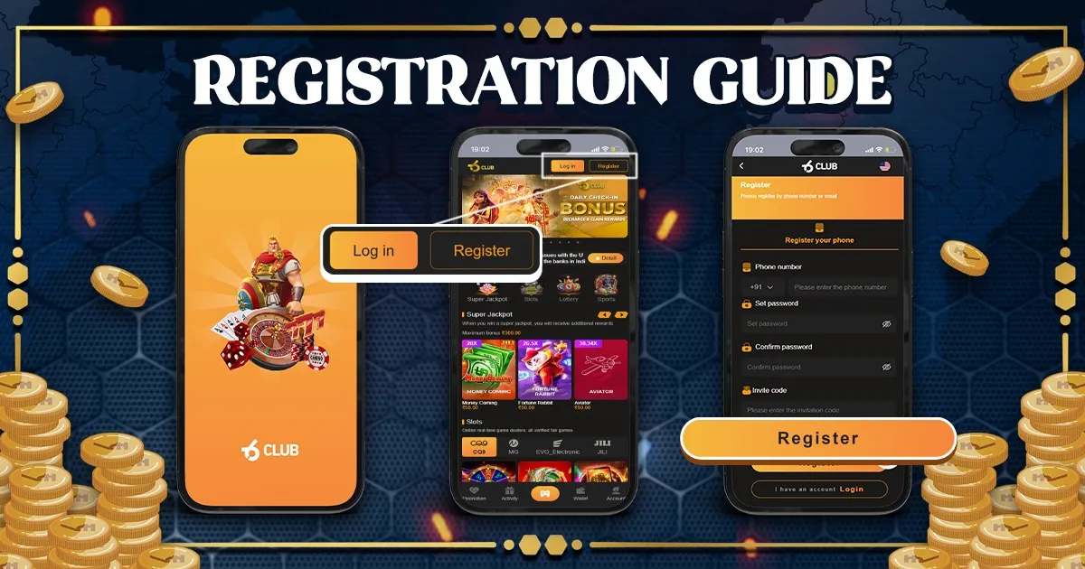 6 Club Login and UPI deposits visual for Indian users